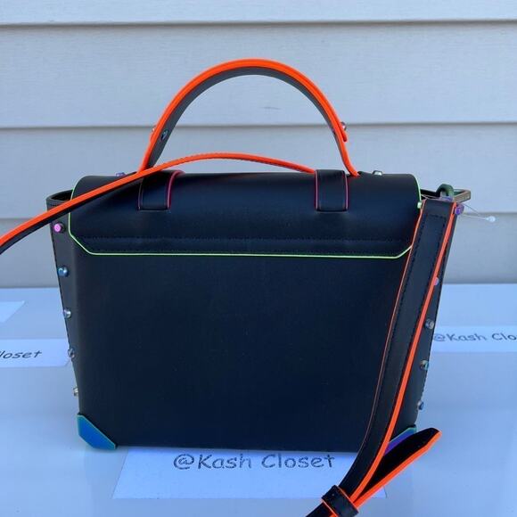 Michael Kors Manhattan Satchel Medium Leather Contrast trim Satchel Black - Picture 5 of 11